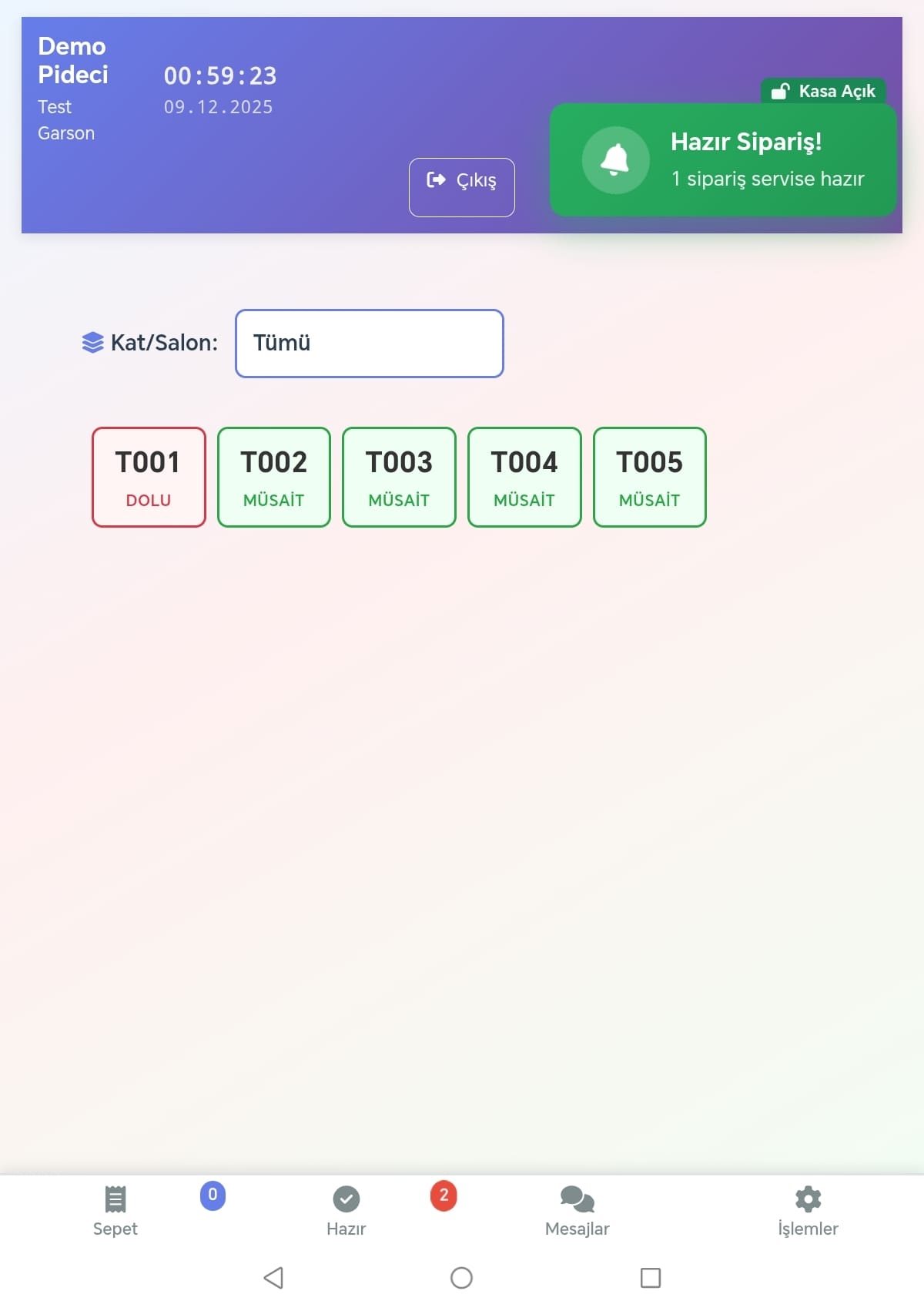 Hazır sipariş bildirimi