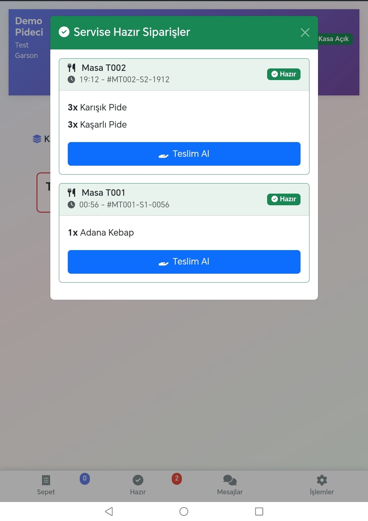 Servise hazır liste