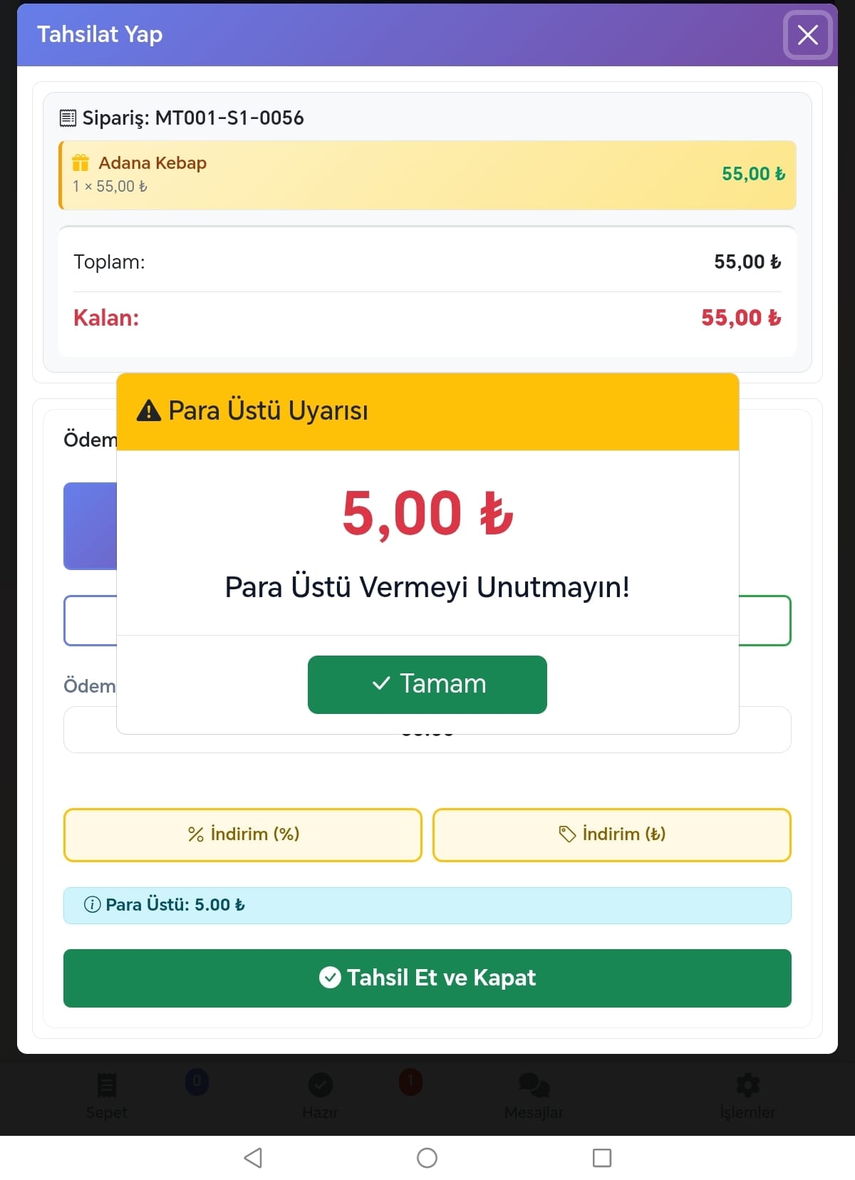 Para üstü uyarısı