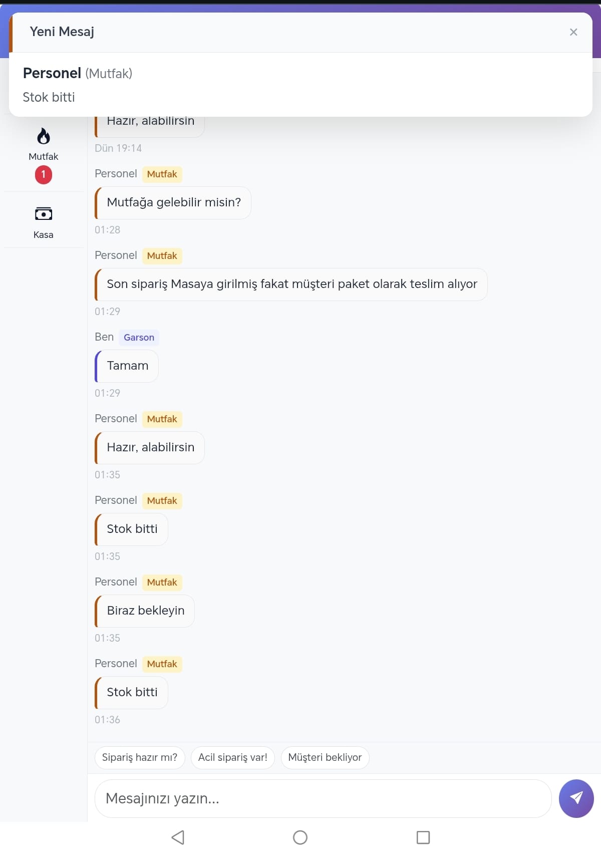 Personel mesajlaşma